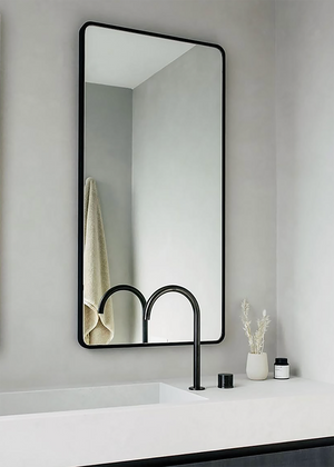 Custom made Single Vanity Radius Corner Metal Frame Mirror - Custom Sizes & Tapware Inspired Finishes