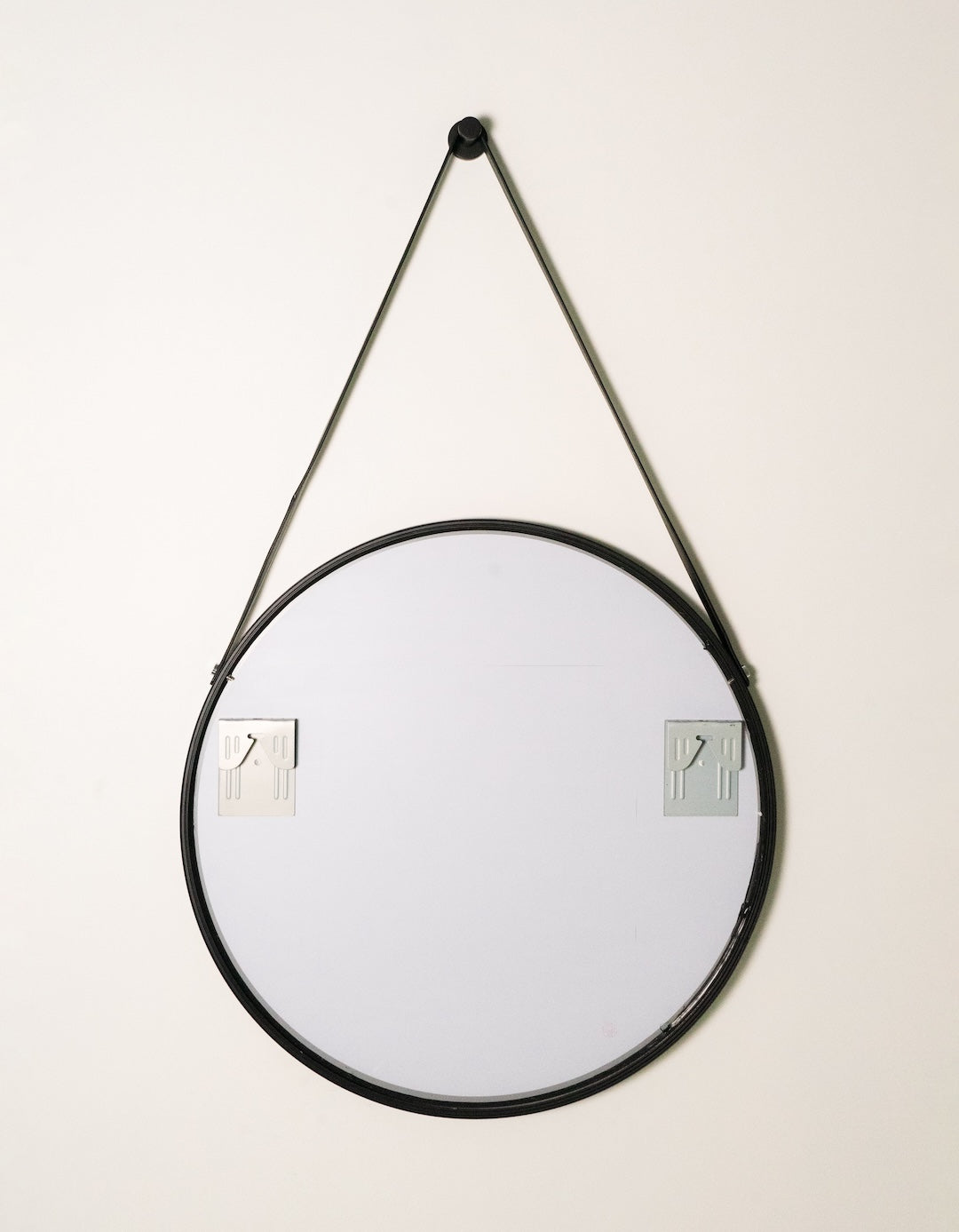 Oslo Round Black Leather Mirror - 600mm