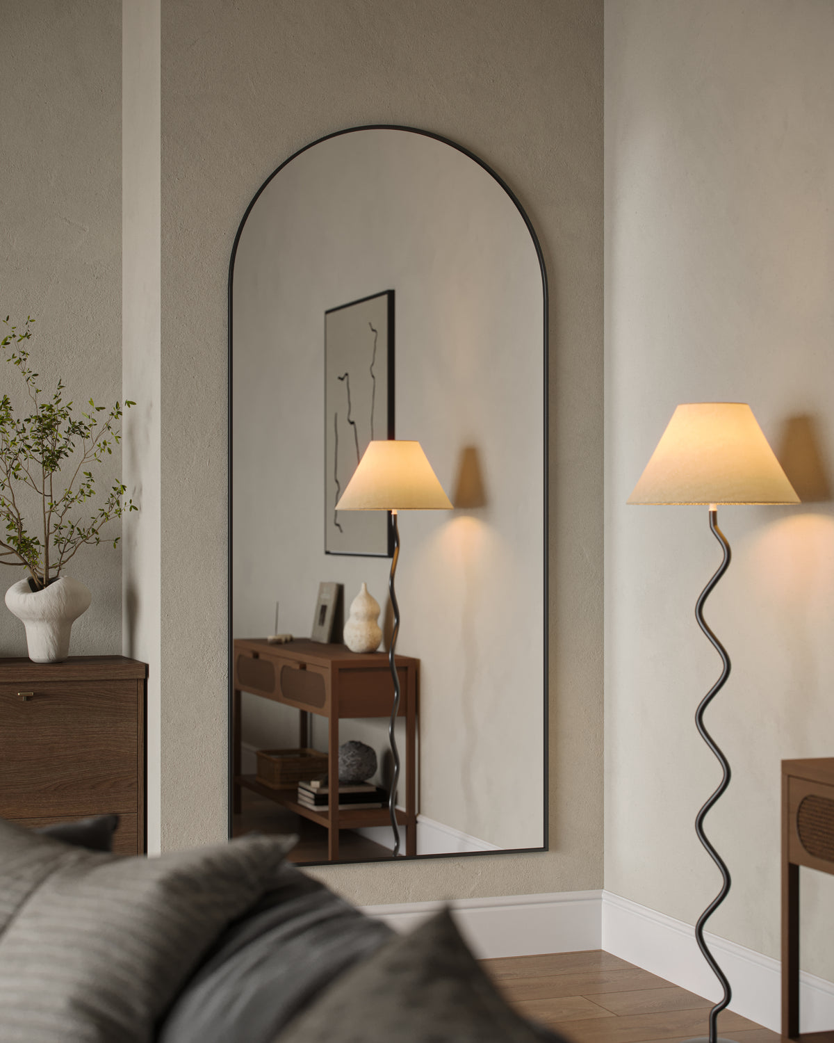 Liverpool Brushed Black Metal Arch Mirror - 1000mm x 2200mm