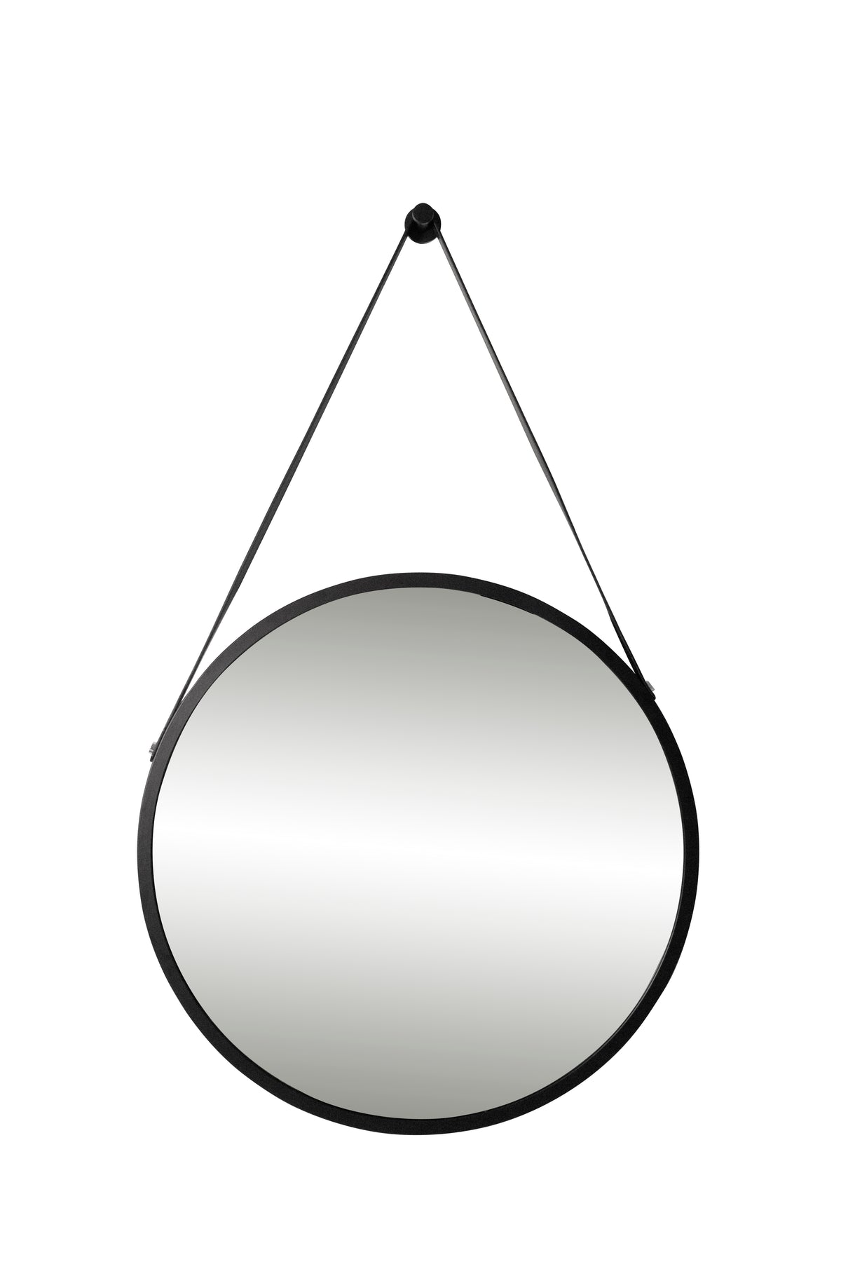 Oslo Round Black Leather Mirror - 600mm