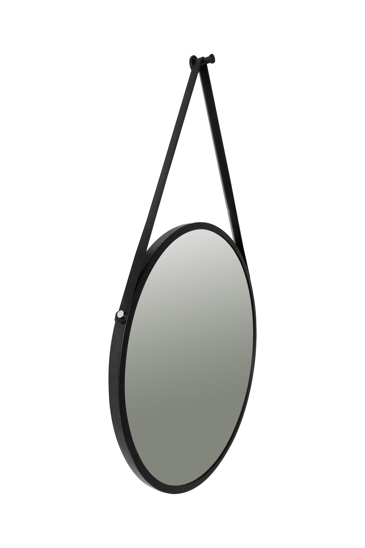 Oslo Round Black Leather Mirror - 600mm