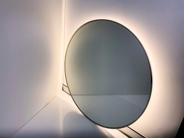 Chrome framed  LED 800mm Round Mirror - 4000k Lumen with on/off switch on mirror