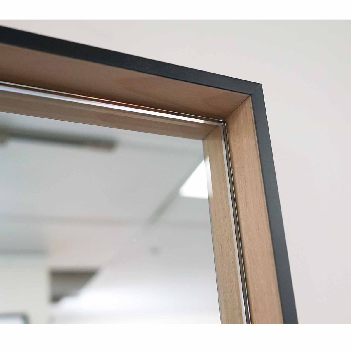 Black (edge) and Timber Box Frame Mirror - 45mm Deep Frame