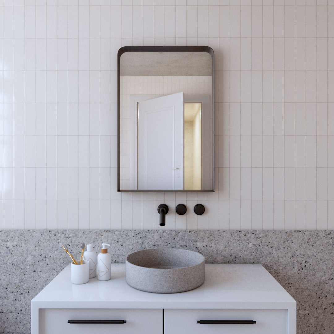 Helsinki Black Metal Bathroom Mirror With Shelf  - 500mm w x 750mm h