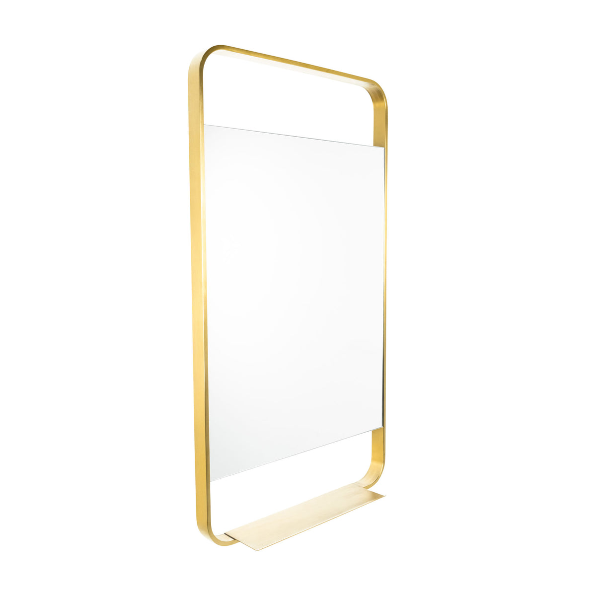 Lyon Brushed Brass Metal Bathroom Mirror - 550mm w x 1000mm h with shelf