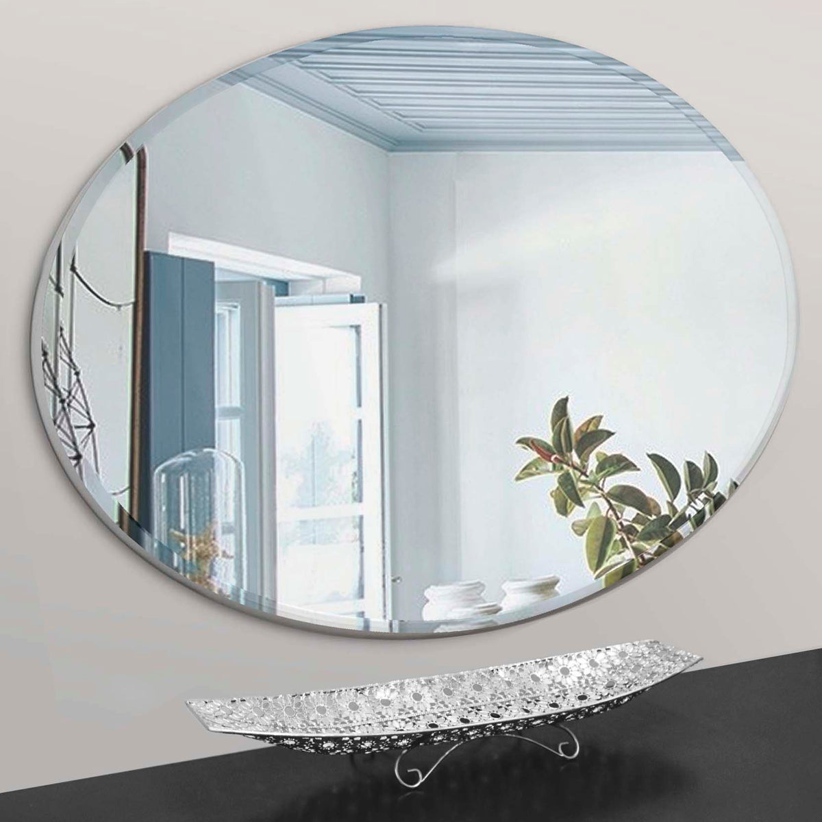 ‘Elipse’ Oval Mirror – Silver Tapered Frame
