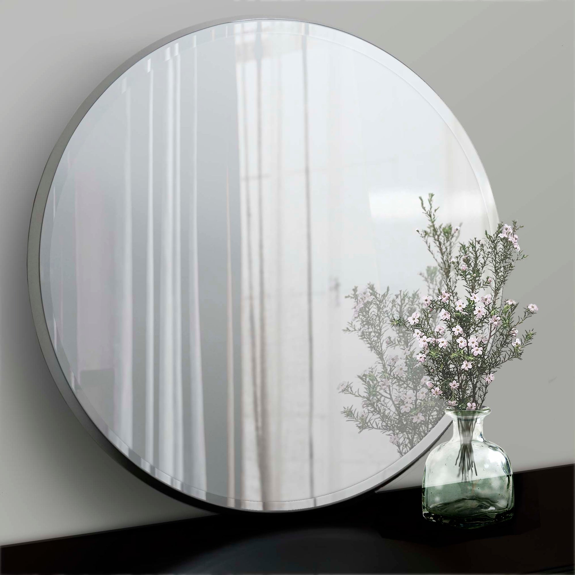 ‘Eclipse’ Round Mirror – Silver tapered frame