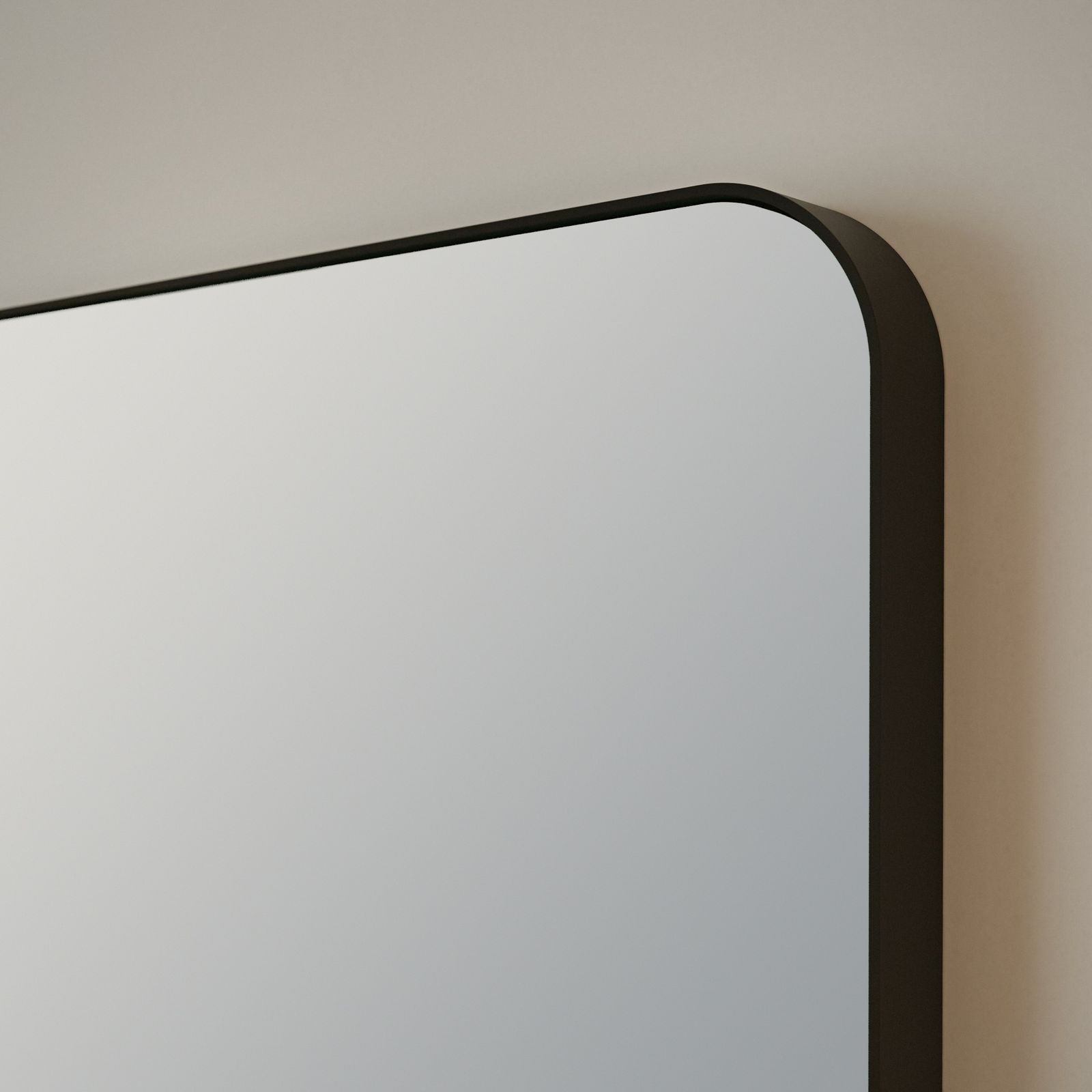 Radius Corner mirror, Metal · Black, No backlight — corner detail