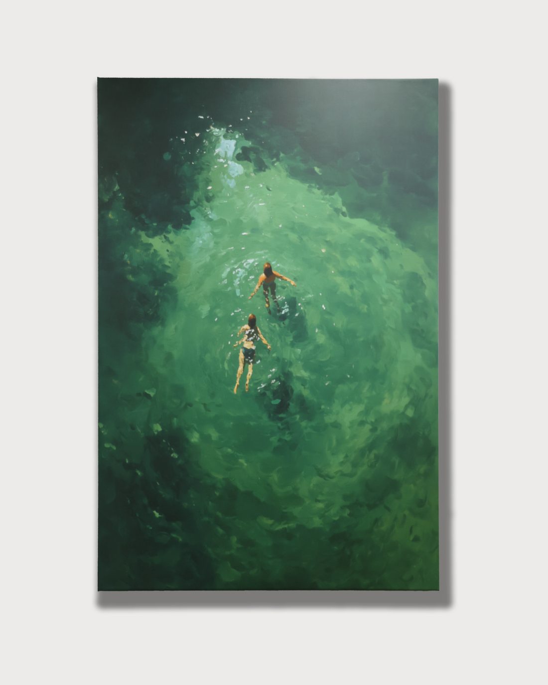 The painting as a canvas stretched over timber bars, with no frame