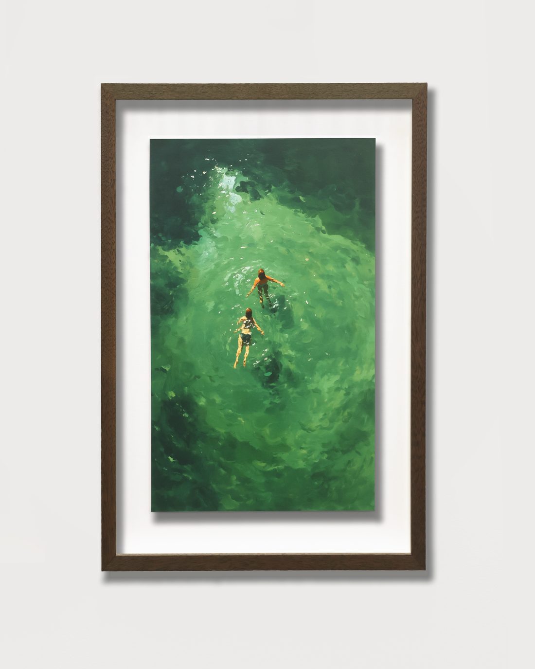 The painting raised on a backing board in a dark timber frame, its edges showing