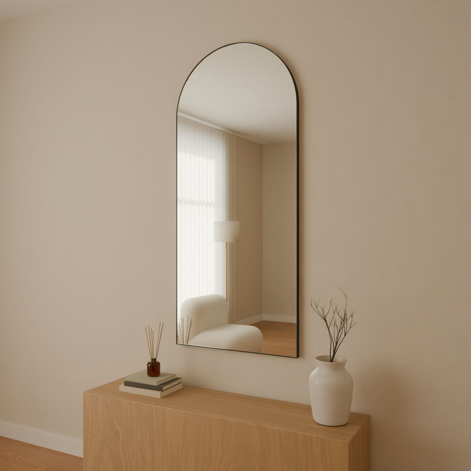 Arch mirror, Metal · Black, in a room